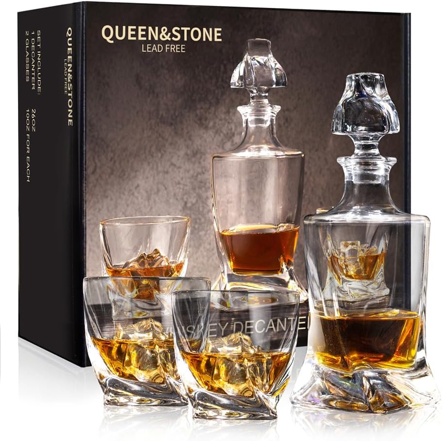 26Oz Twisted Whiskey Decanter Set by QUEEN&STONE for Men
