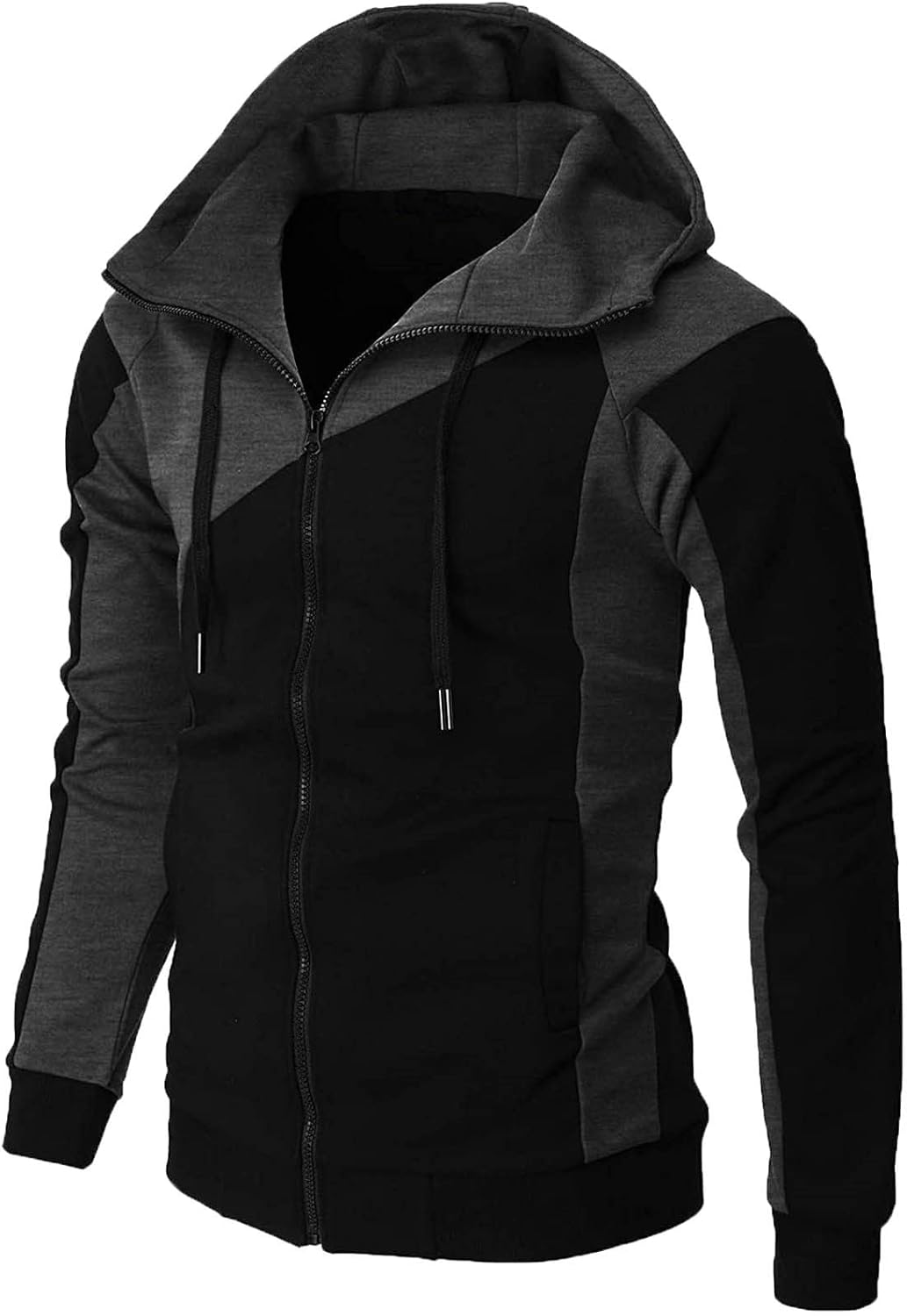 Men's Zip-up Color Block Hoodie for Sporty Style