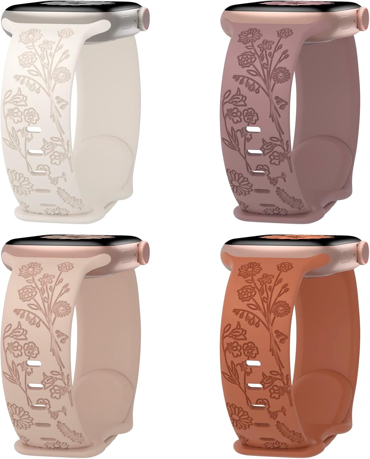 Floral Engraved Silicone Apple Watch Band - Women's Sport Strap