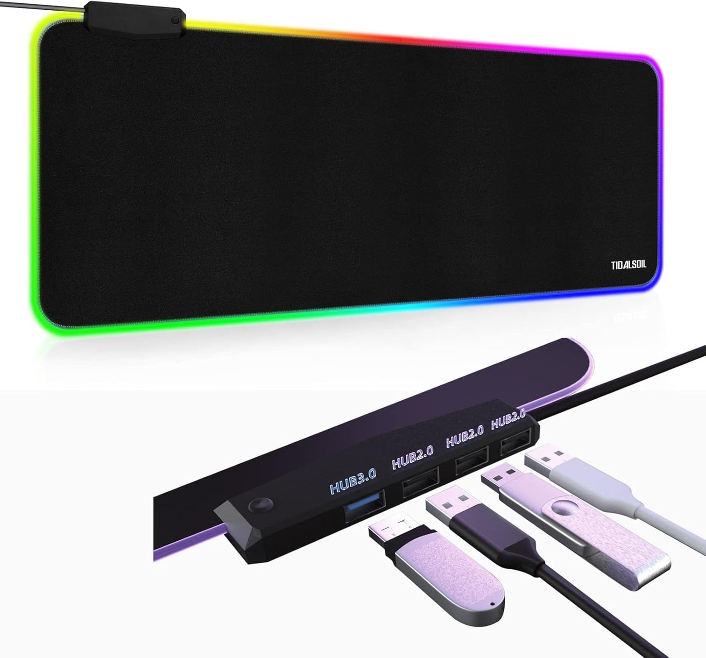 RGB Gaming Mouse Pad with USB Hub - 13 Lighting Modes!