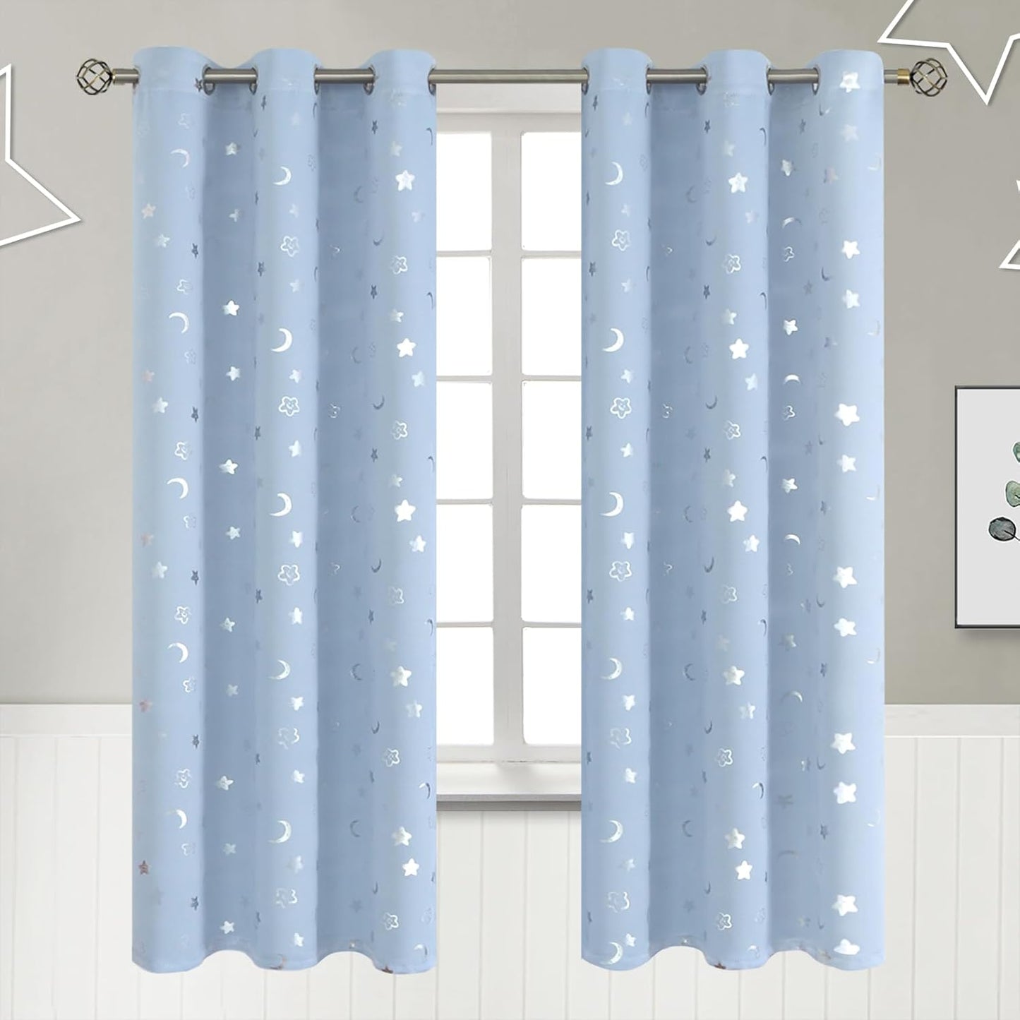 BGment Kids Curtains for Bedroom - Star and Moon Blackout Design