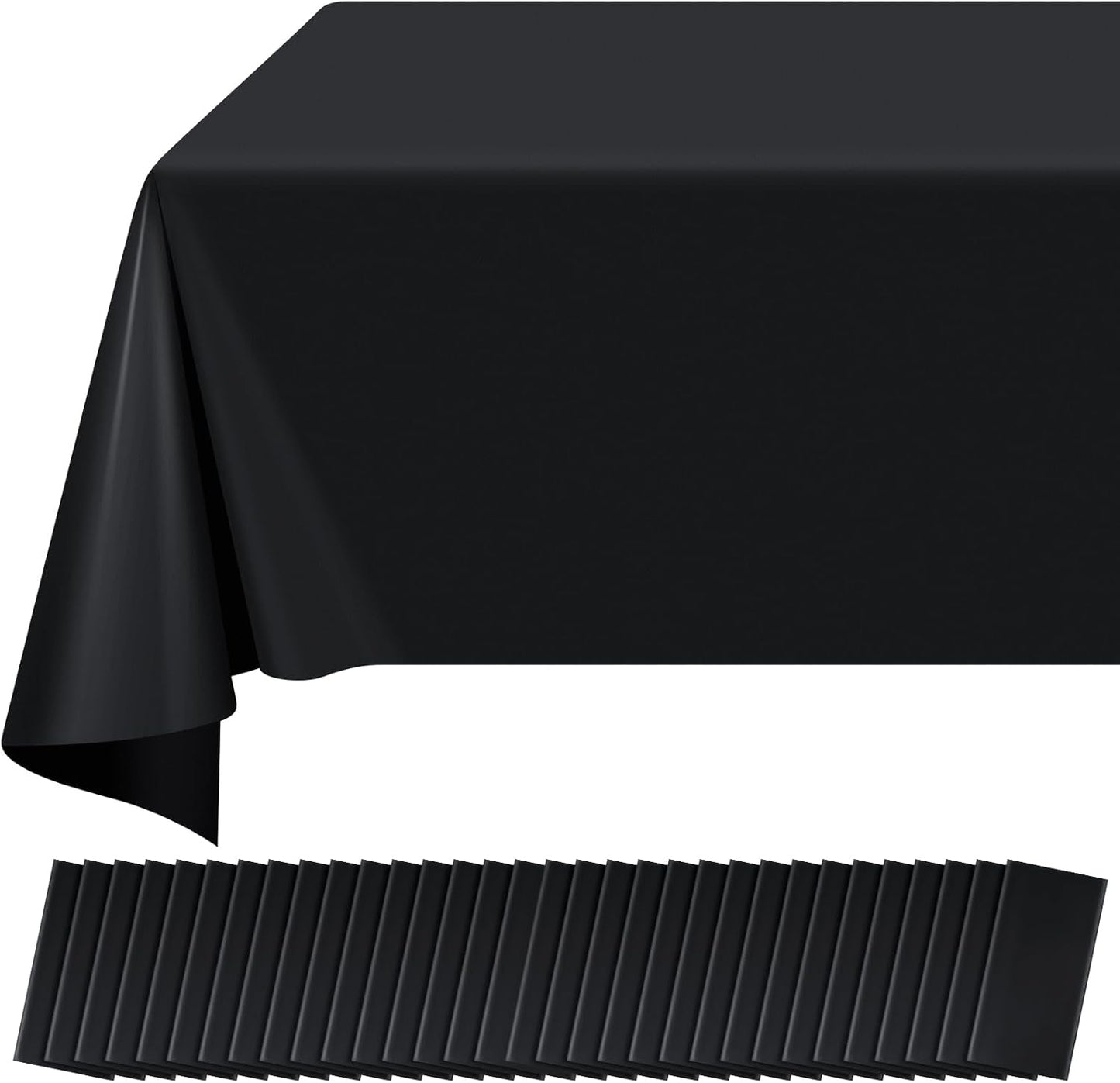 32 Pack Black Plastic Tablecloths for Rectangle Tables, 54 x 108 in