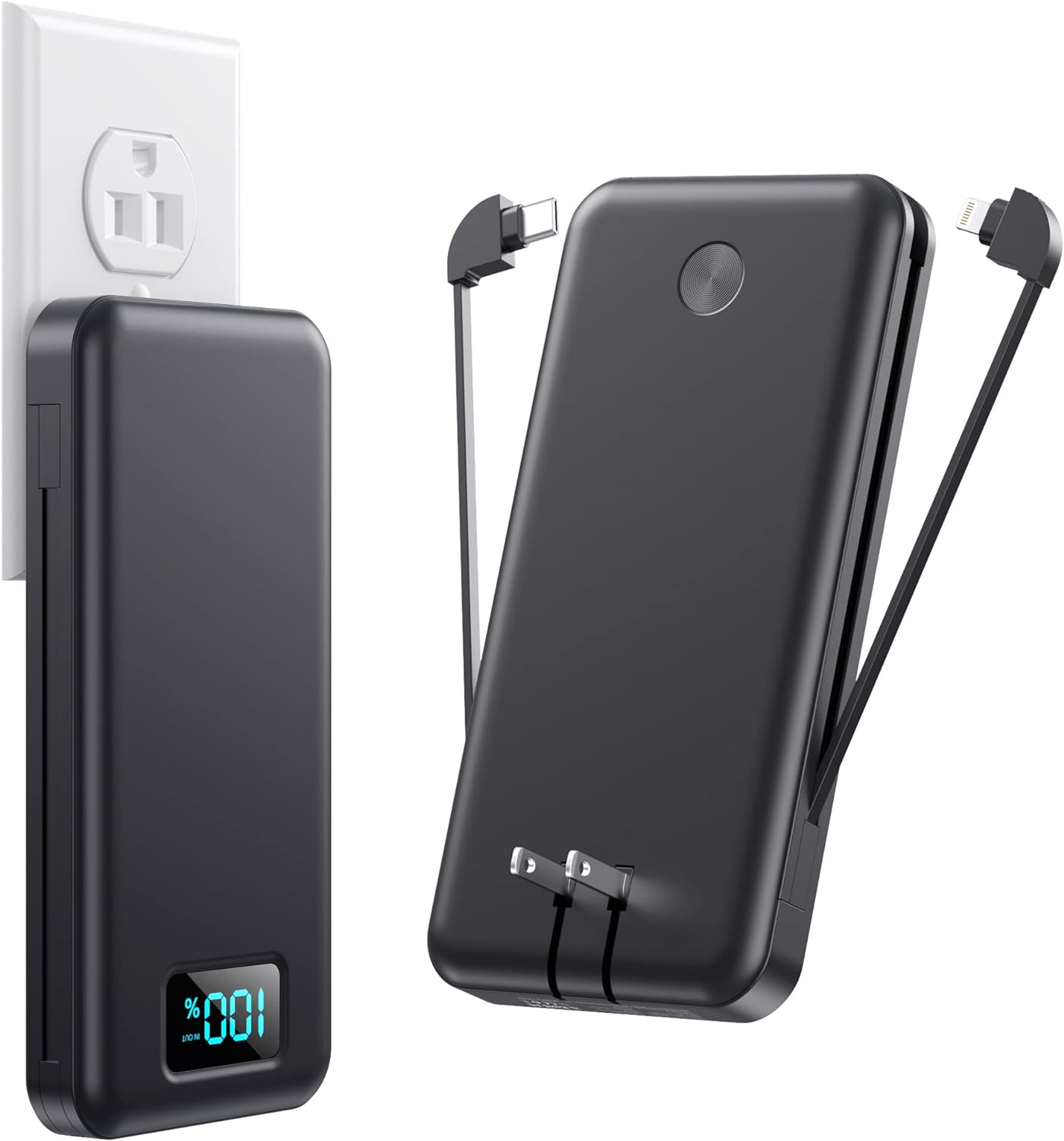 Ultimate Portable Charger: 13800mAh Power Bank with Built-in Cables & LCD Display