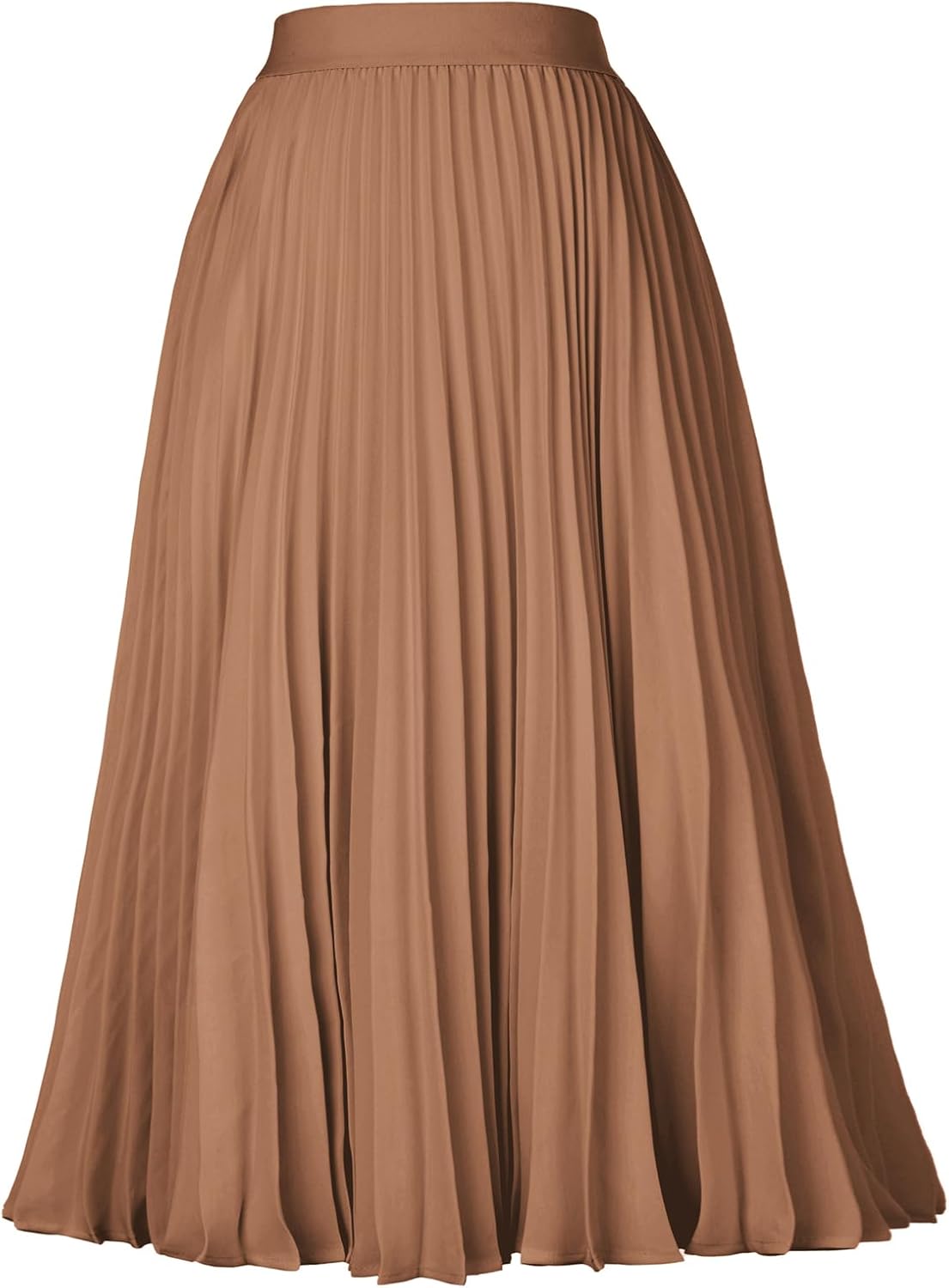 High Elastic Waist Pleated Chiffon Midi Swing Skirt for Women