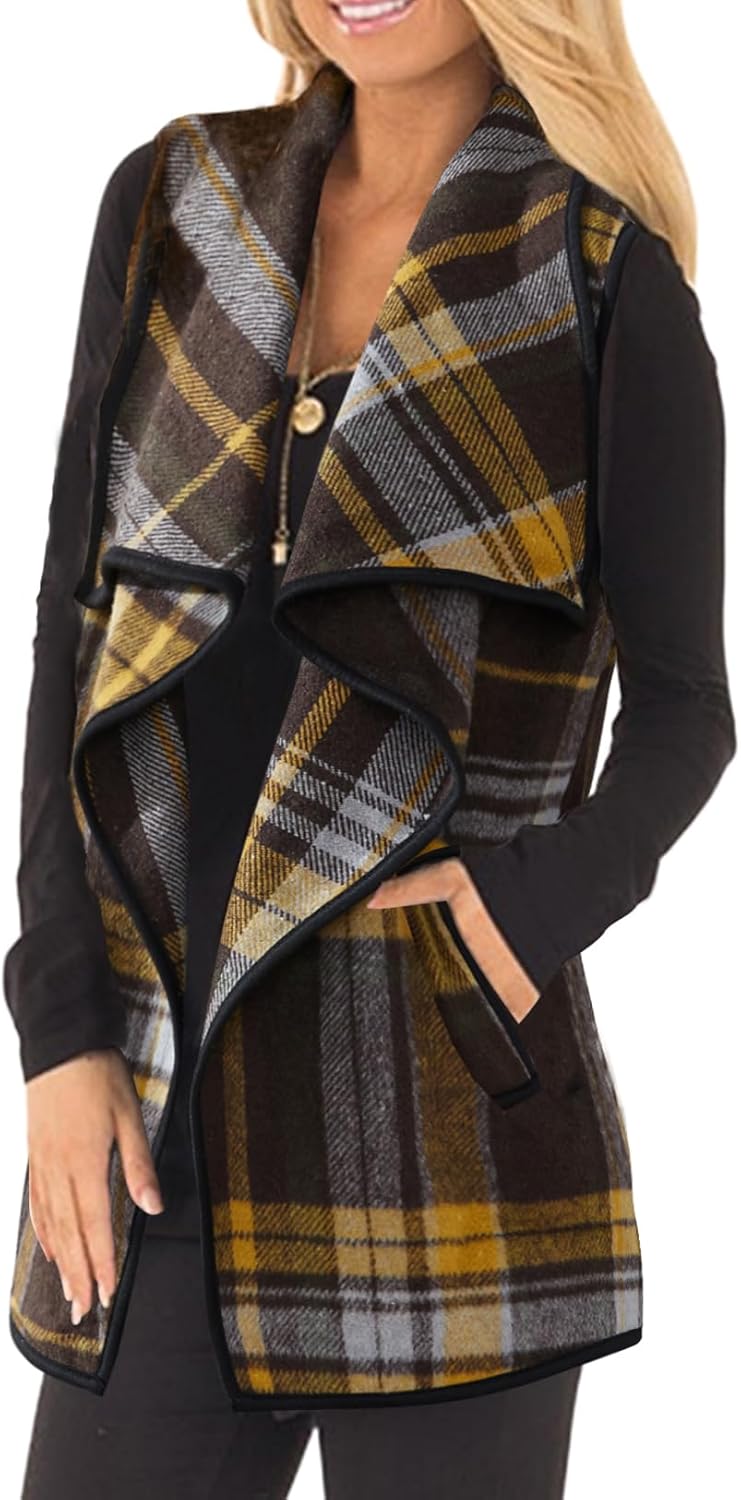 Stylish Women Plaid Vest Open Front Sleeveless Jacket Outerwear