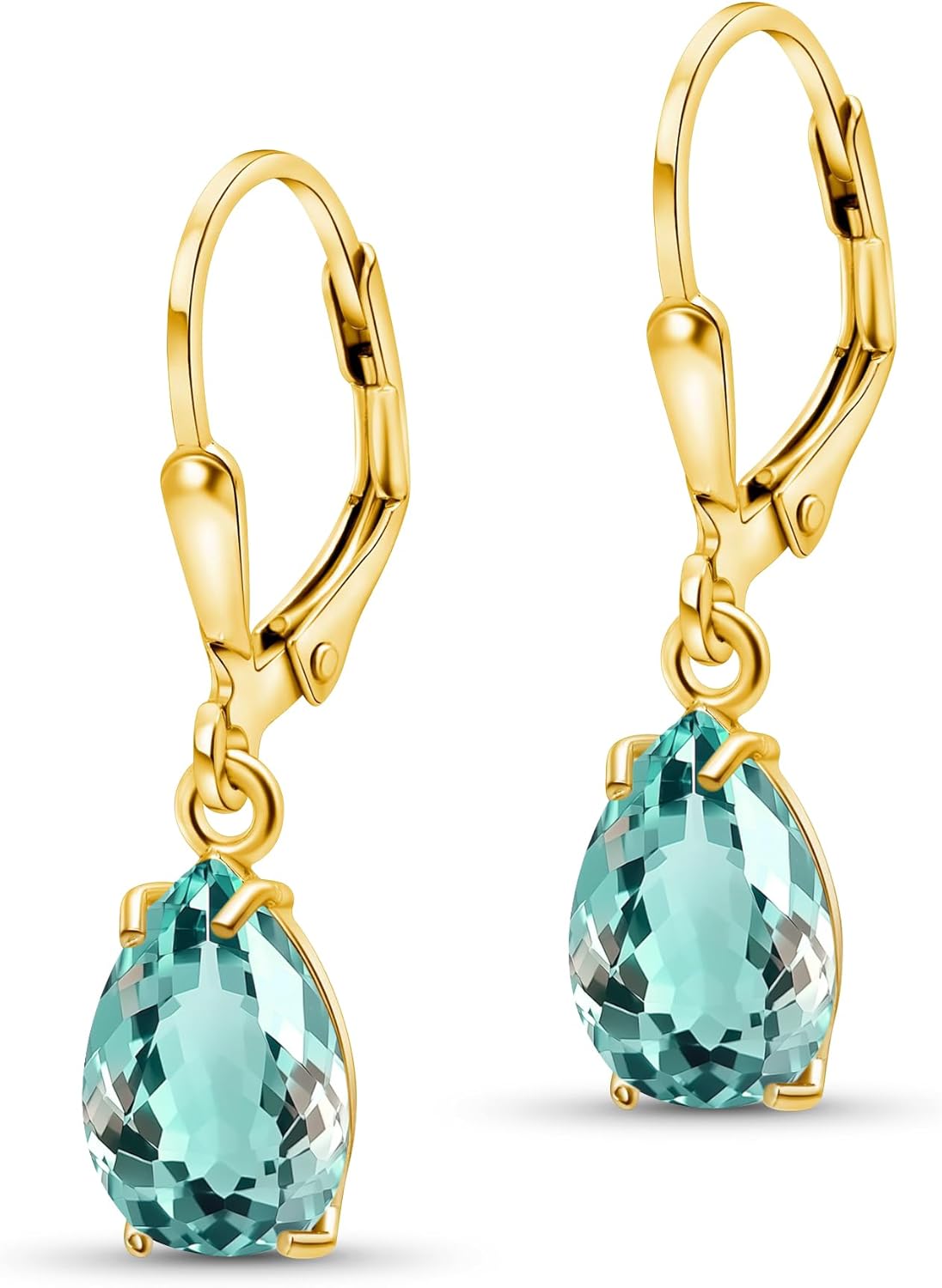 14K Gold Plated Aquamarine Teardrop Earrings for Women