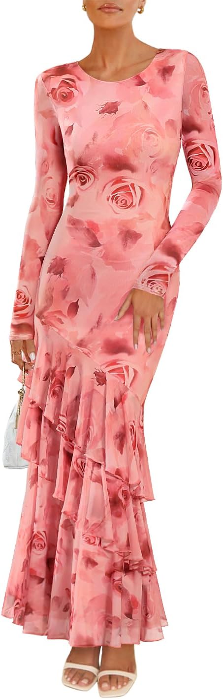 ZESICA Women's Floral Wedding Guest Bodycon Maxi Dress 2025