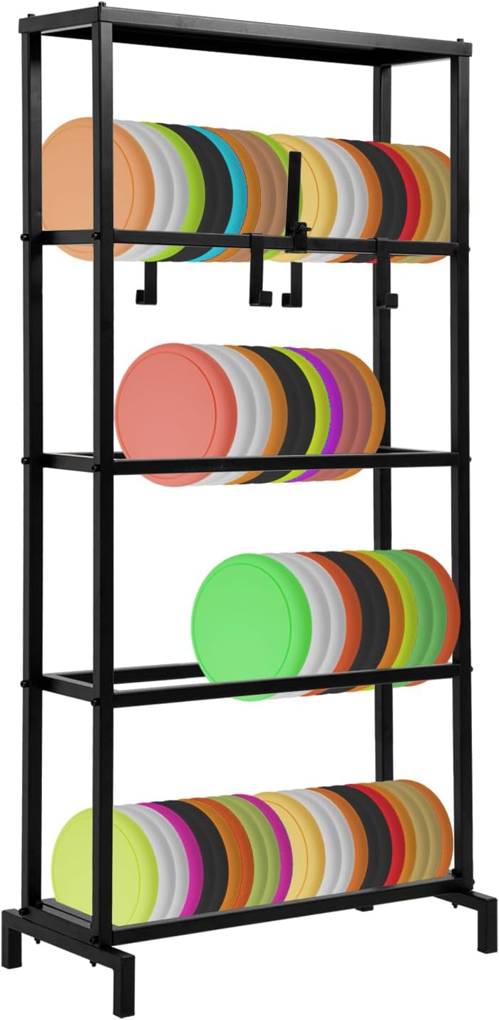 Space-Saving 4-Tier Disc Golf Rack - Organize with Ease!