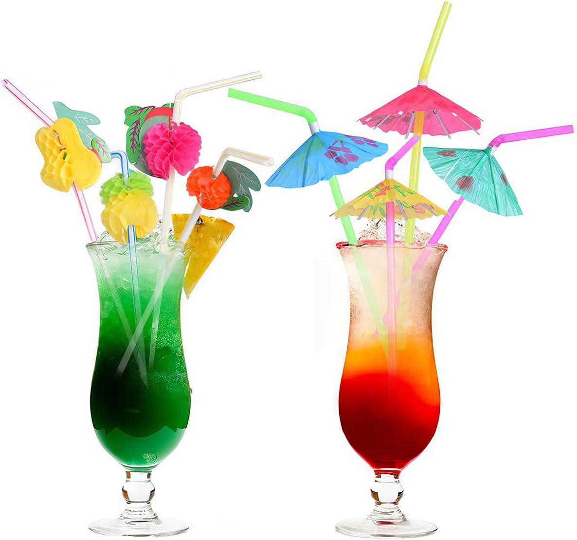 Tropical Party Straws: Fruit & Umbrella Mix for Fun Drinks