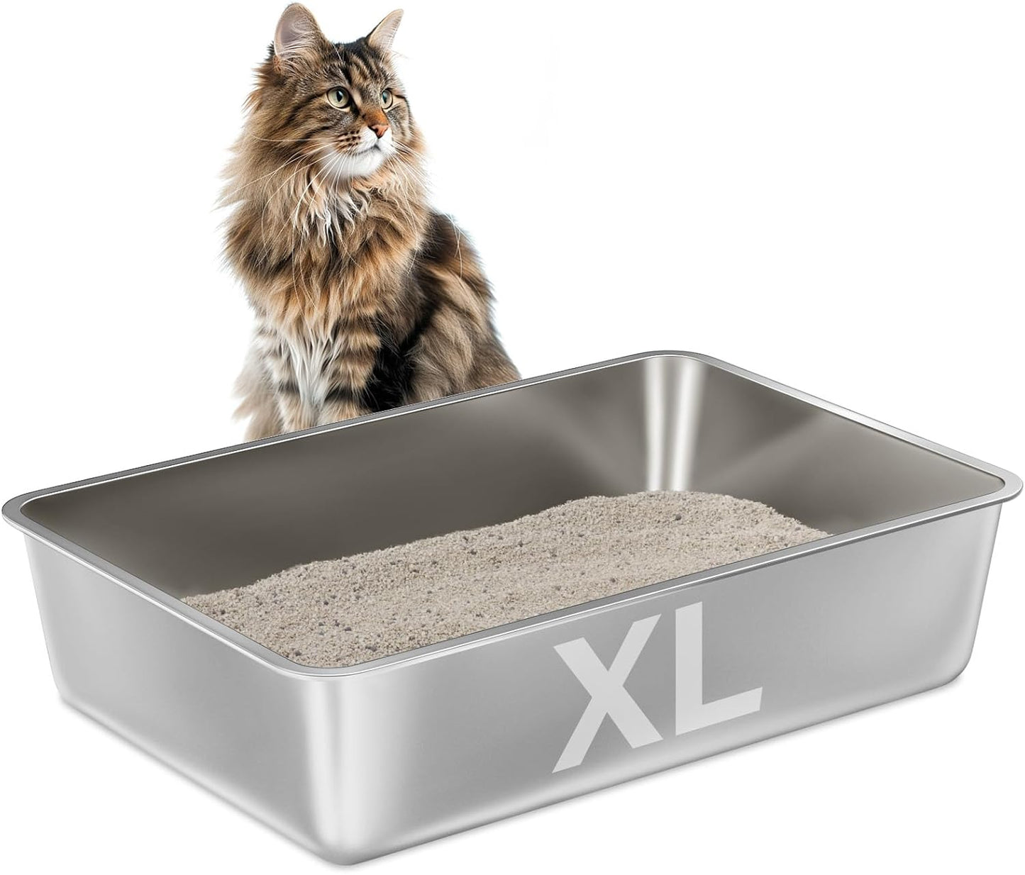 Stainless Steel Litter Box for Big Cats - Easy to Clean Design