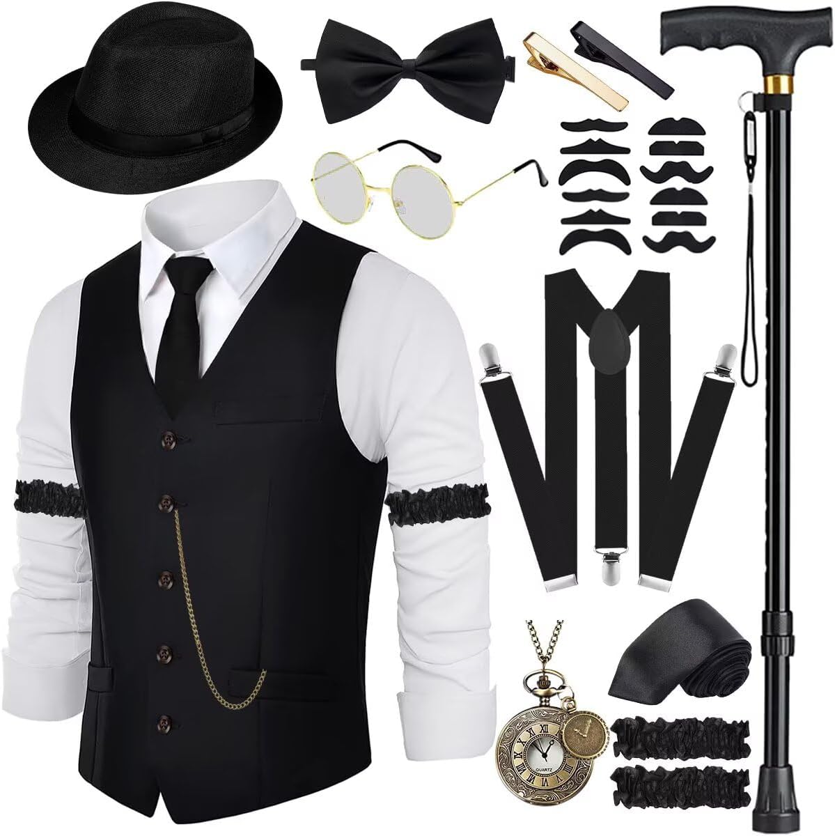 1920s Mens Costume Accessories Set for Roaring 20s Events