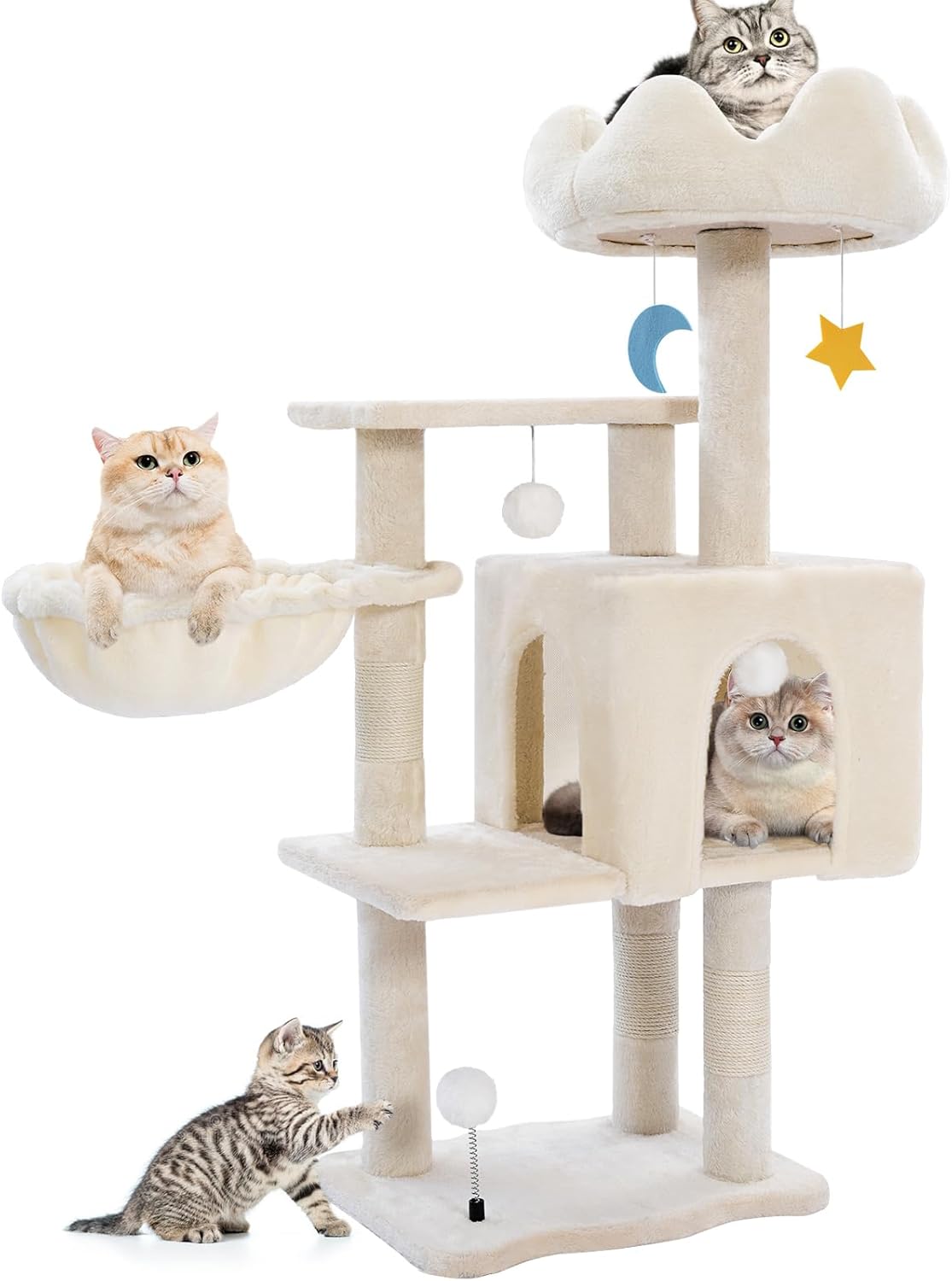Cat Tree Tower with Metal Frame Hammock for Indoor Cats