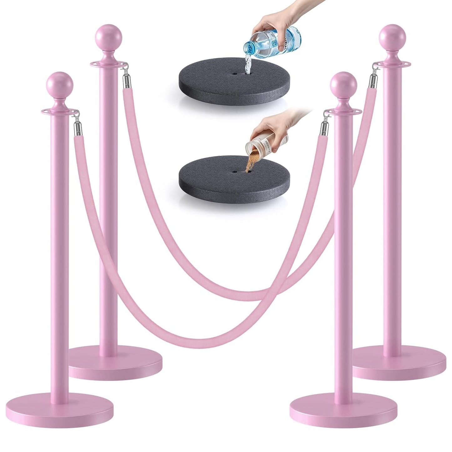 Stanchions with Pink Velvet Ropes Set for Events and Parties
