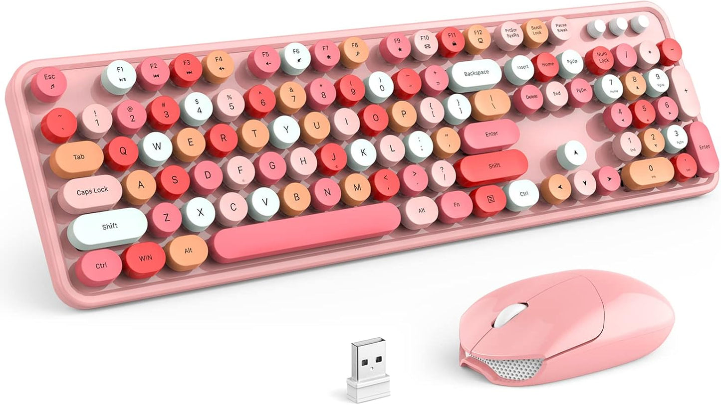 KNOWSQT Wireless Keyboard and Mouse Combo for Colorful Desks