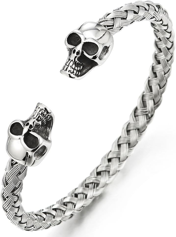 Adjustable Stainless Steel Skull Bracelet
