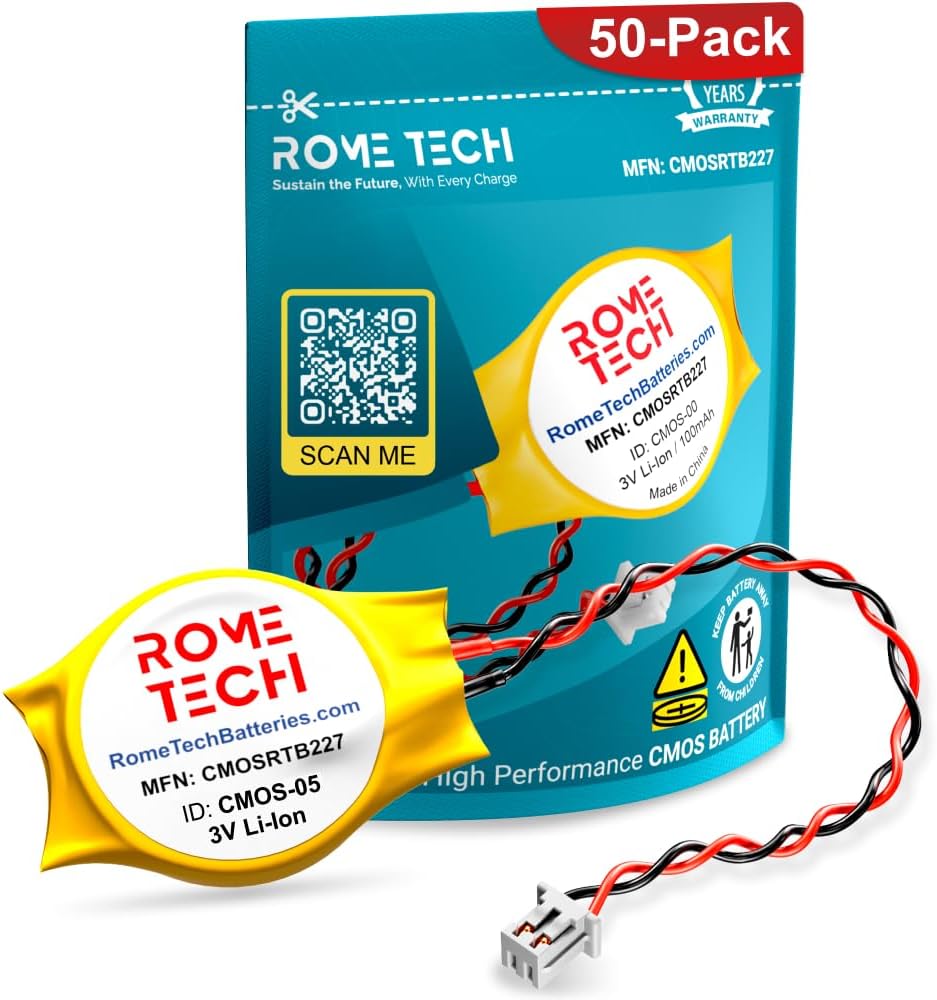 Rome Tech CMOS Battery 3V CR2032 with 2-Pin Wire Cable