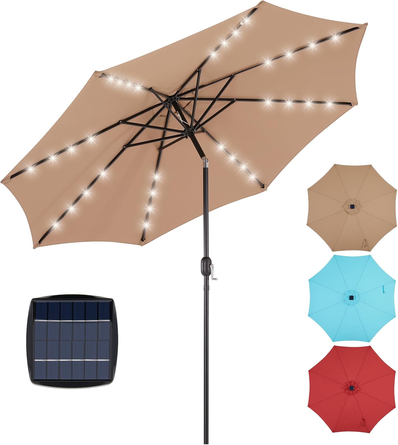 10FT Solar Patio Umbrella with Lights for Outdoor Relaxation