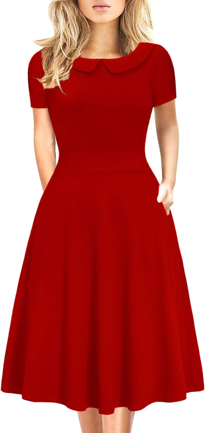 Elegant Vintage Floral Print Knee Length Dress with Pockets