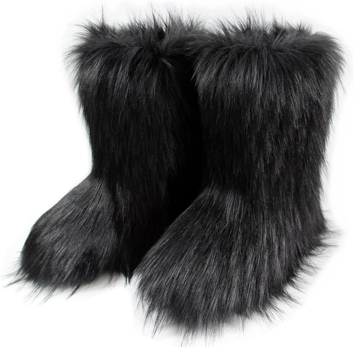 Furry Faux Fur Boots for Women - Cozy Mid Calf Snow Booties