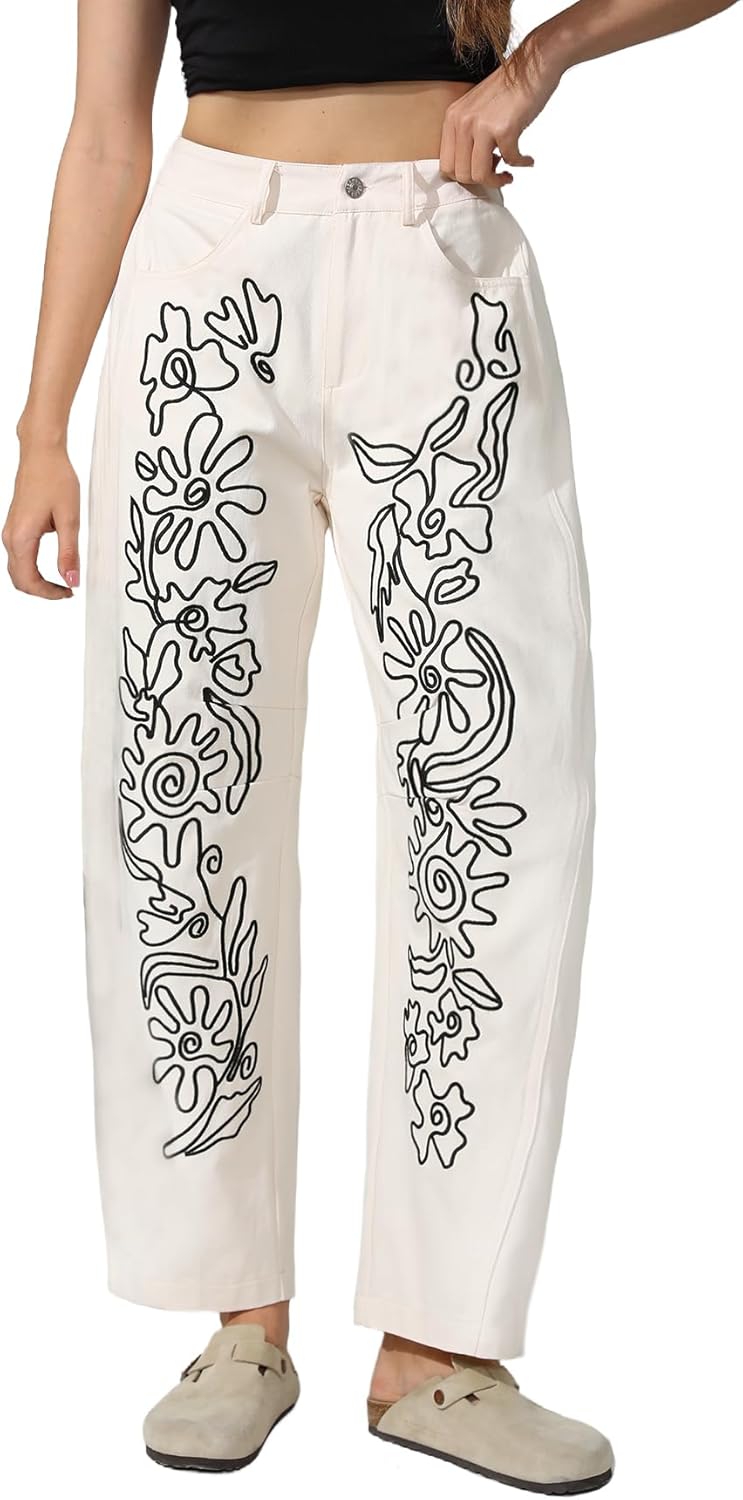 Kedera Embroidered Jeans for Women - Vintage Baggy Barrel Fit