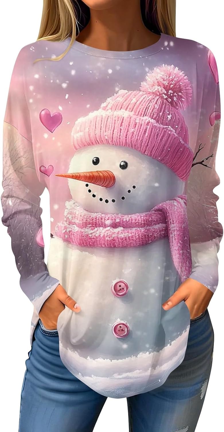 Festive Women's Christmas Long Sleeve Cute Top