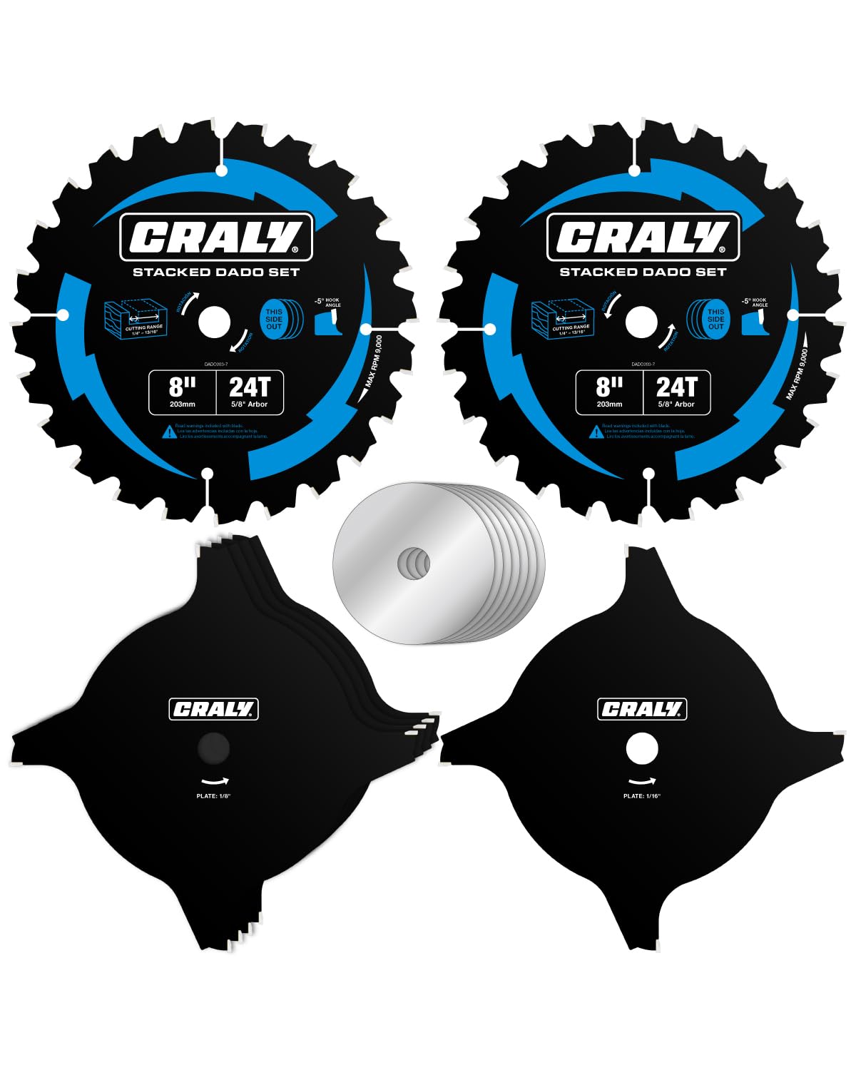 CRALY 8 Inch Carbide Stacked Dado Blade Set for Wood Cutting