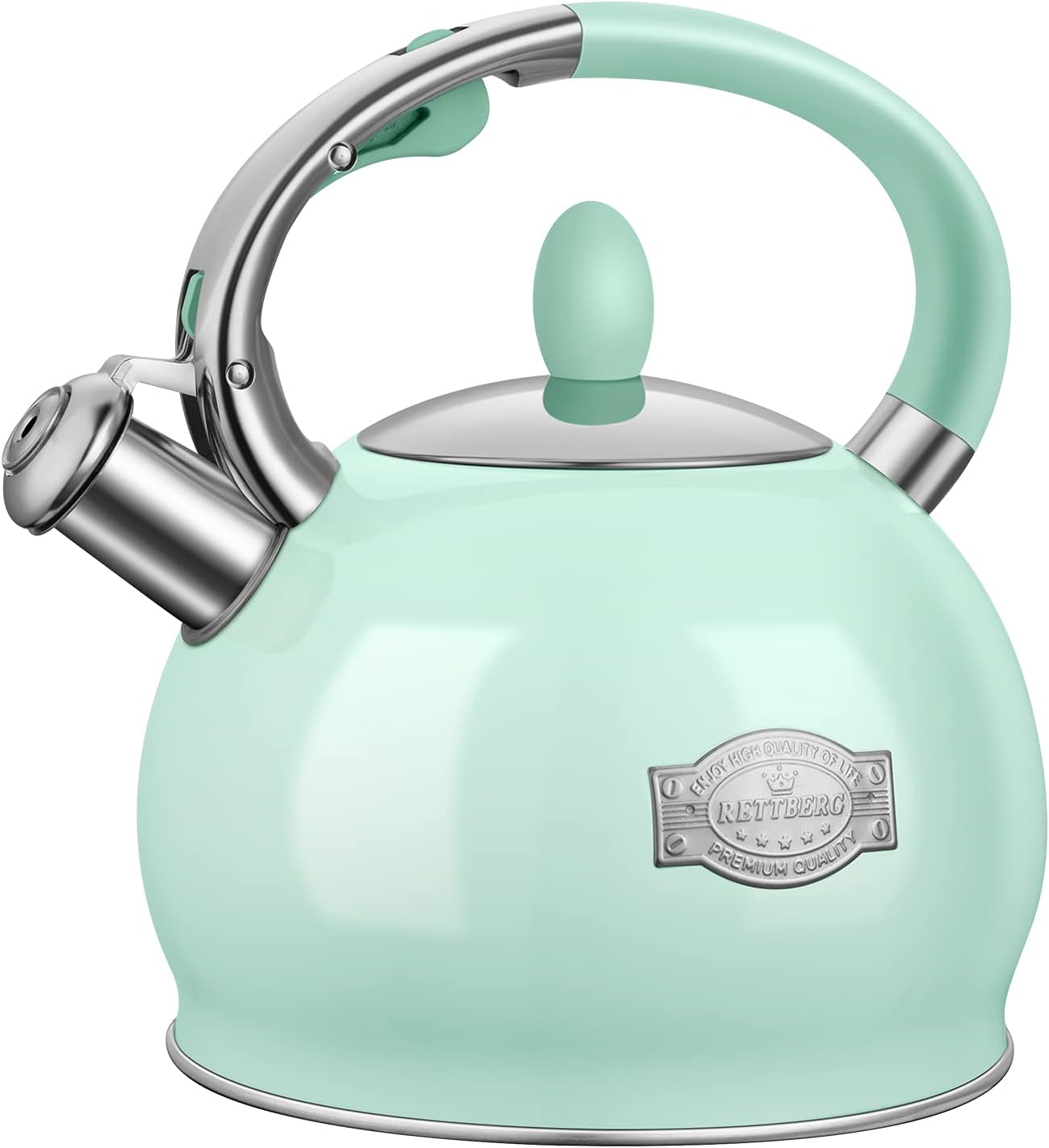 Induction Whistling Tea Kettle 2.64 Quart Stainless Steel Mint Green