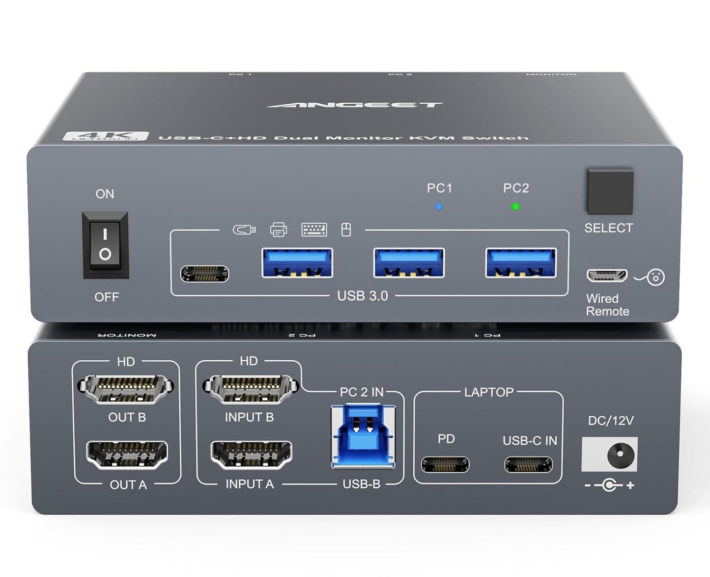 Dual Monitor KVM Switch for Laptop & Desktop with 4K@60Hz