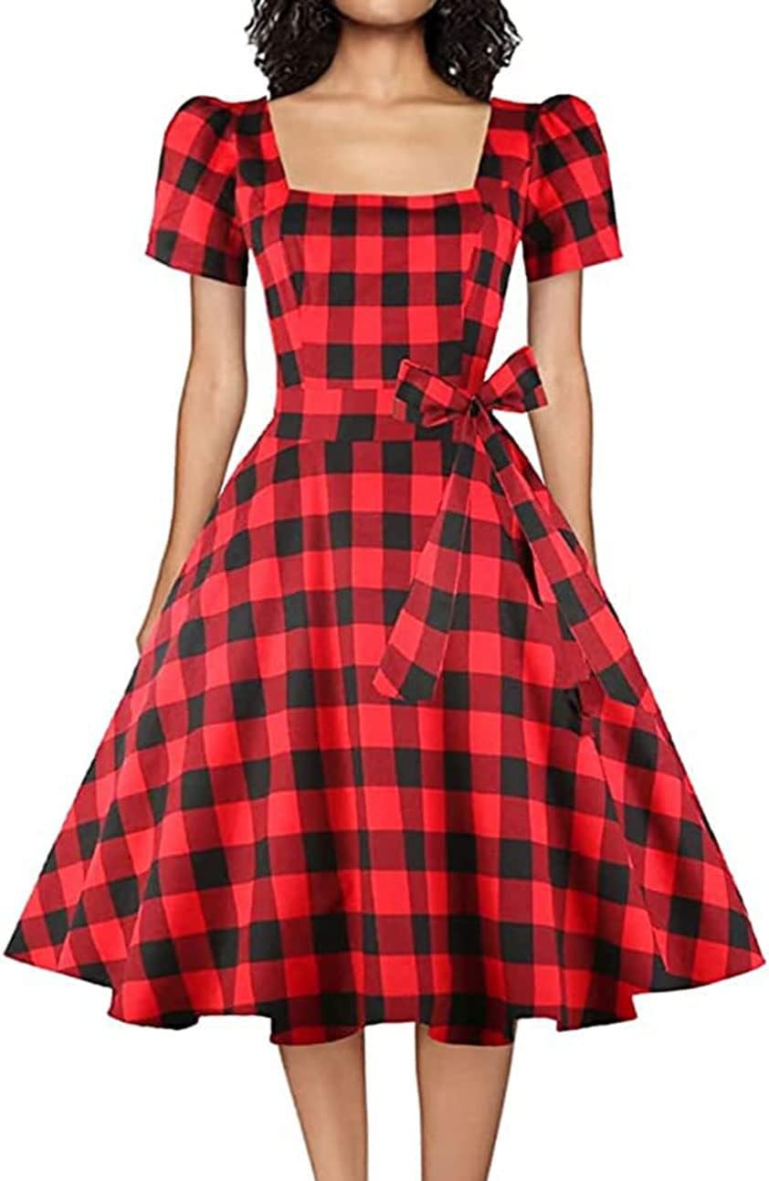 Vintage 1950s Cocktail Party Dress with Puff Sleeves for Women