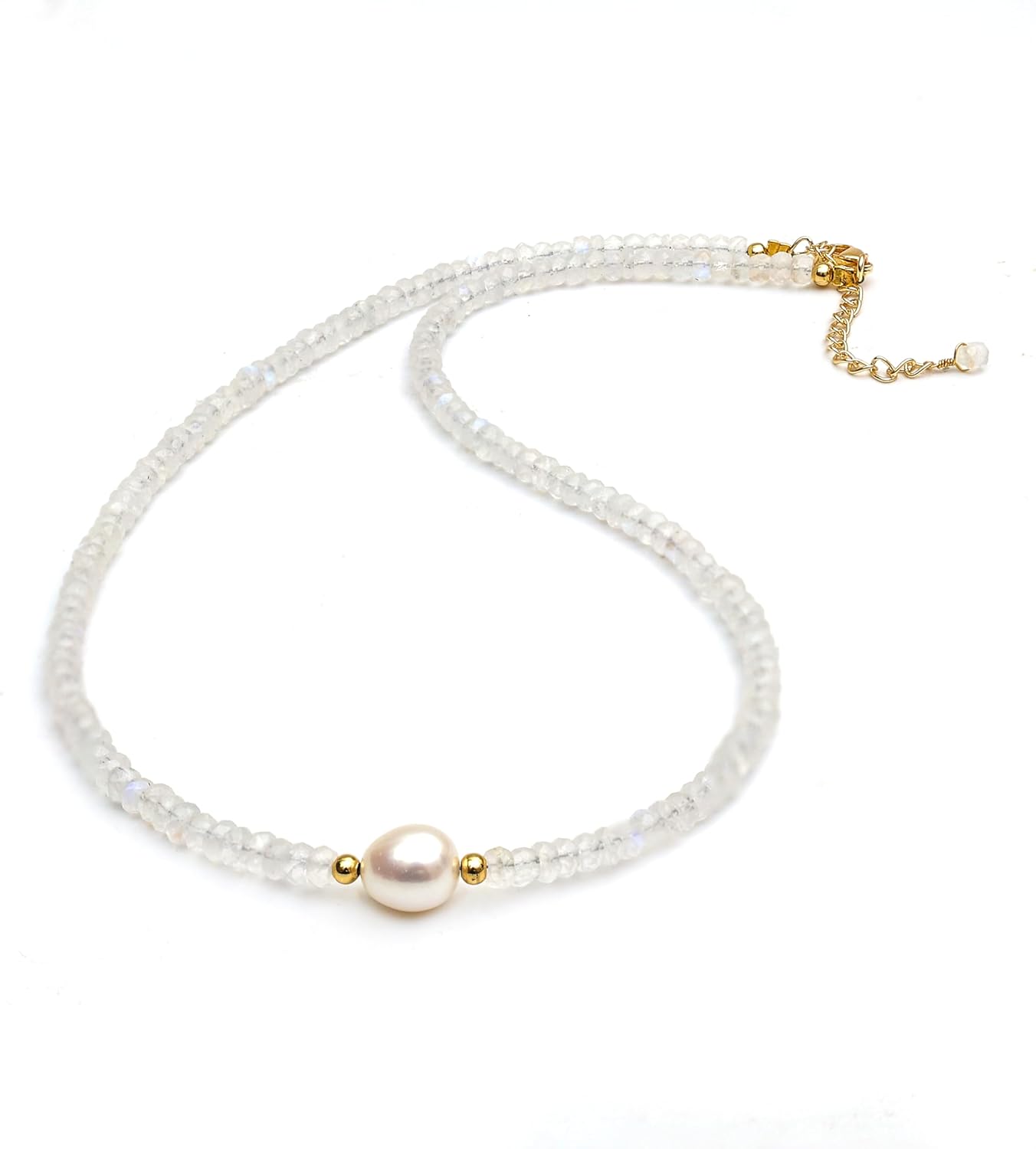 Gemstone Beaded Necklace with Freshwater Pearl for Women