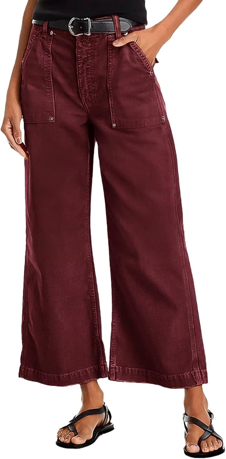 Flamingals Straight Wide Leg Jeans for Women with Pockets