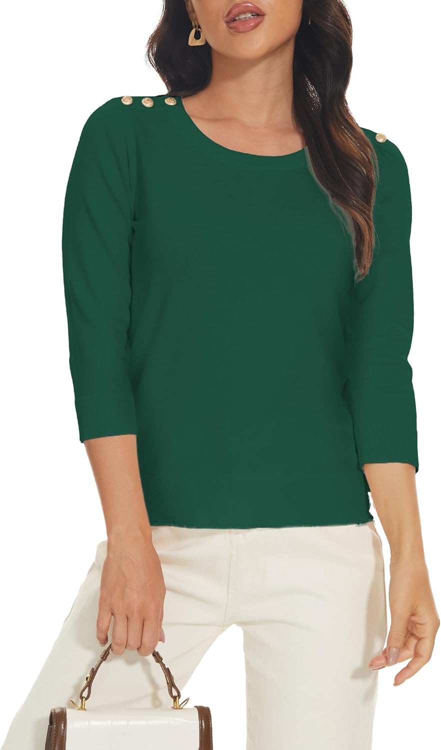 Spicy Sandia Women's 3/4 Sleeve Crew Neck Pullover Sweater