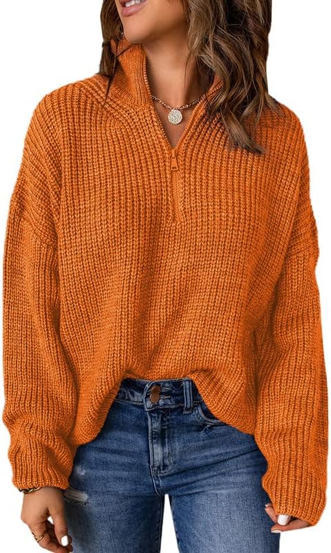 Dokotoo Womens 1/4 Zip Pullover V Neck Sweater for Casual Wear