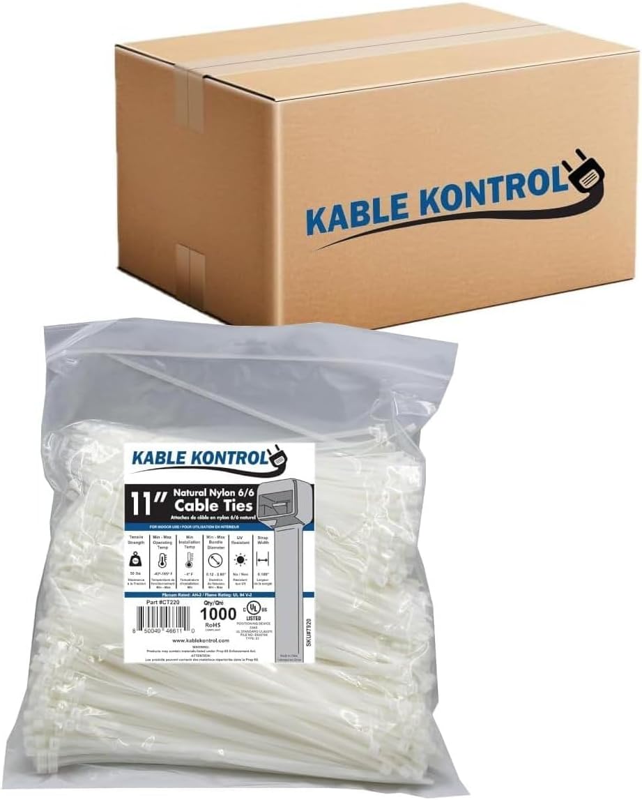 Kable Kontrol 11 Inch Natural White Zip Ties for All Needs