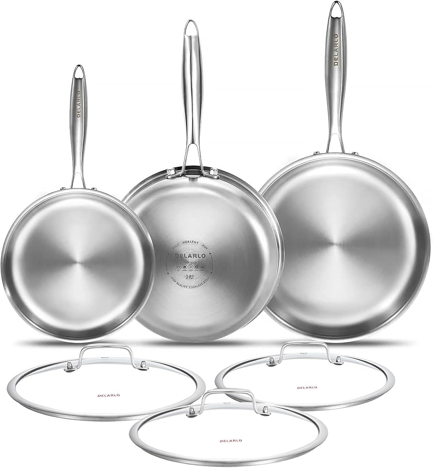 Delarlo Tri-ply Stainless Steel Frying Pan Set for All Stoves