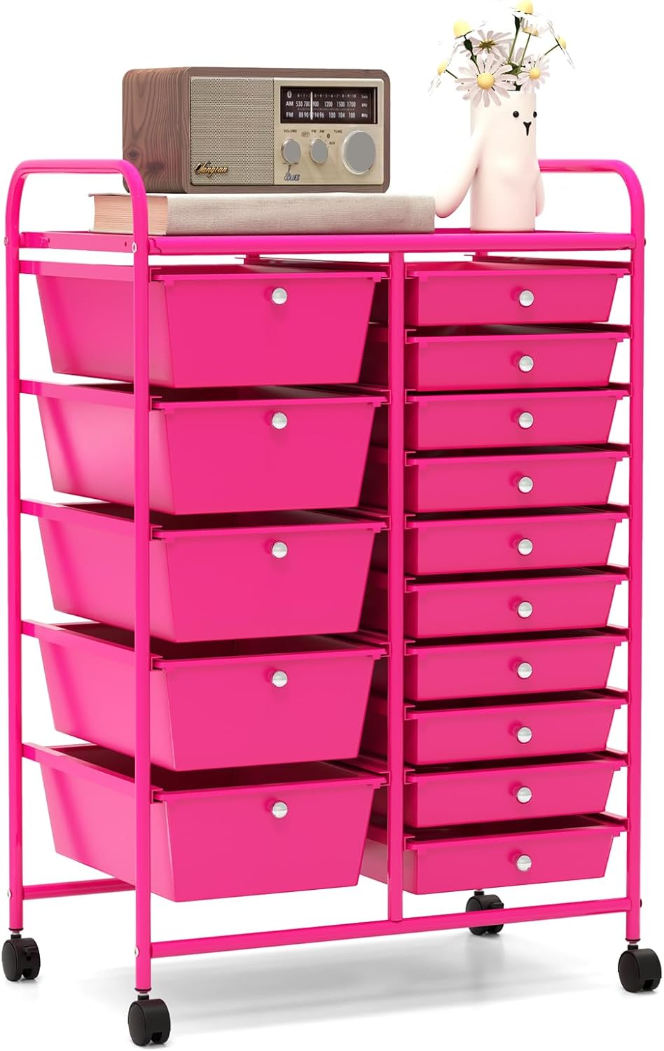 HAPPYGRILL 15-Drawer Rolling Cart for Home, Office, and School