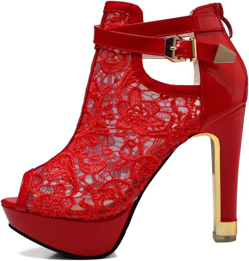 Getmorebeauty Women's Pretty Lace Flowers Open Toes High Heels