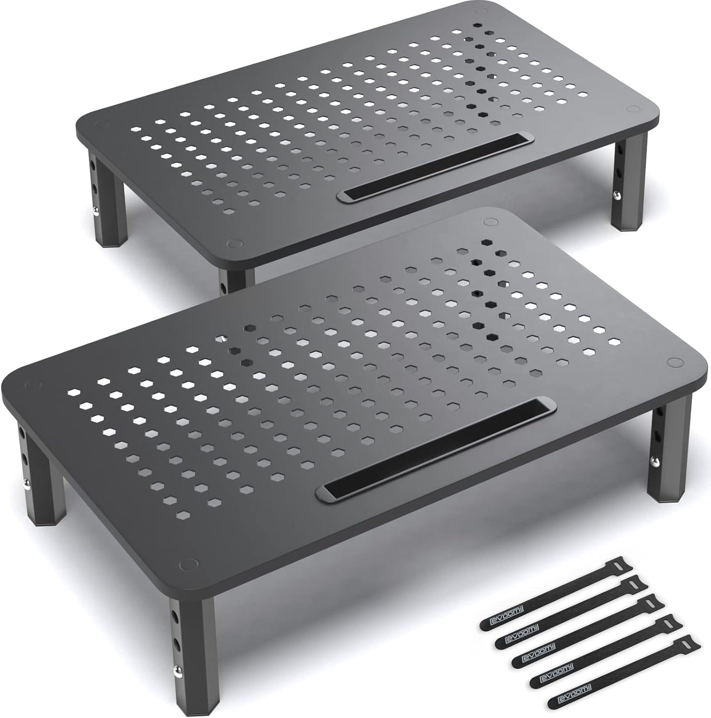 Back-Saving Monitor Risers x2 - Anti-Skid Steel Stands