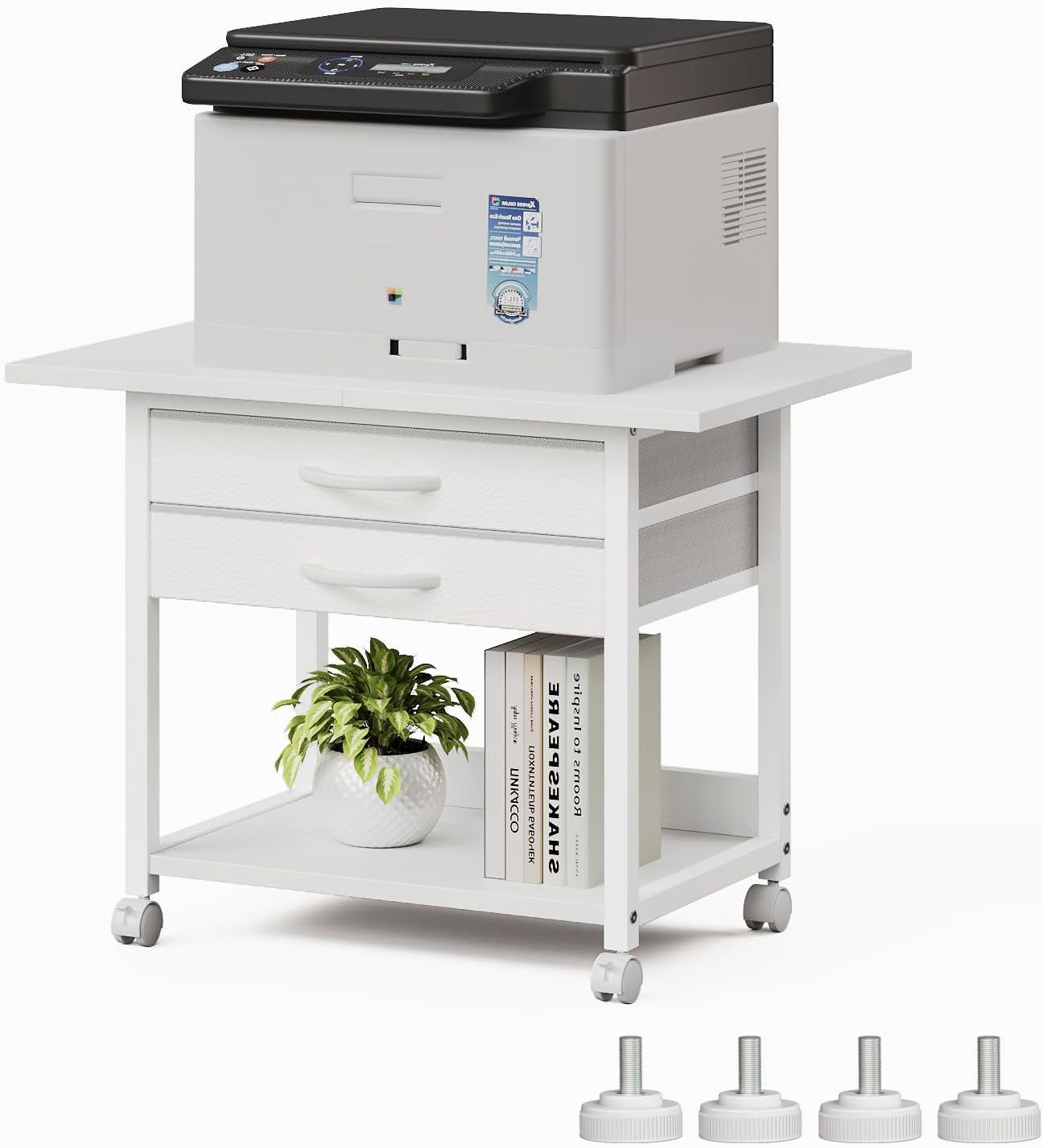 Large Printer Stand with Storage and Wheels for Home Office