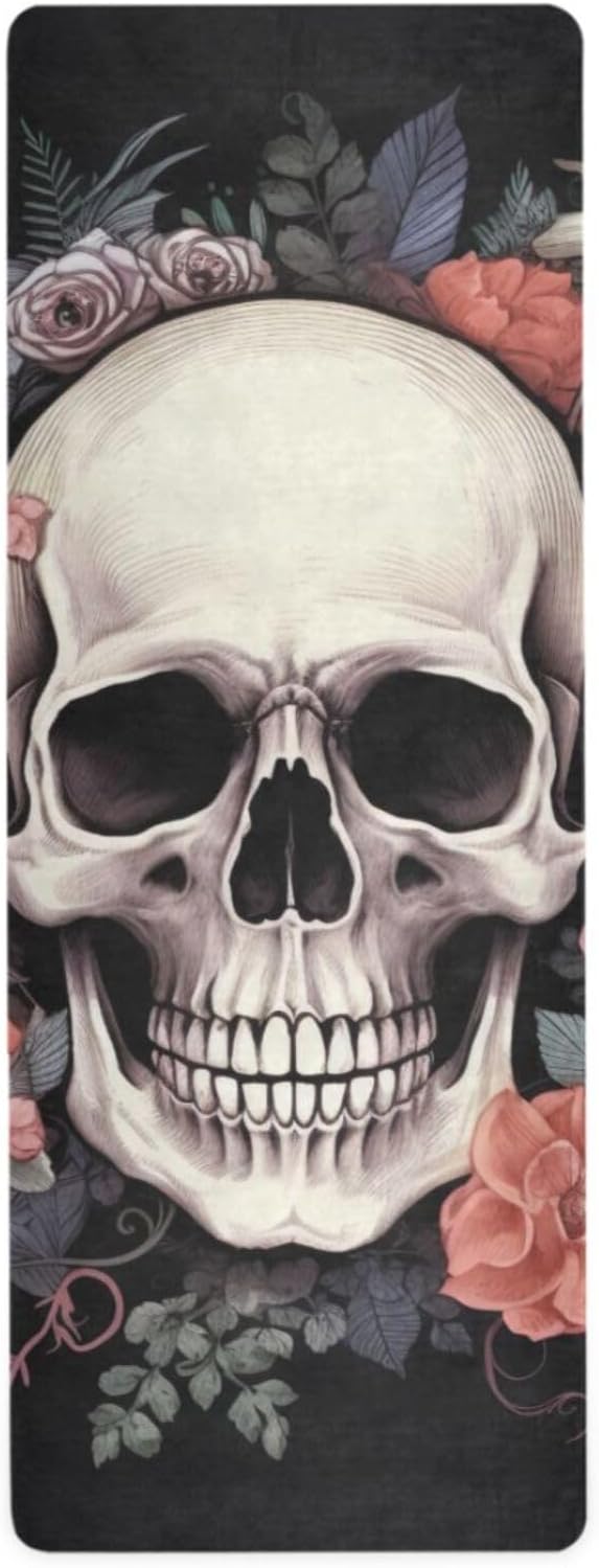 Non-Slip Skull Yoga Mat 71x26 - 1mm Thick, with Storage Bag