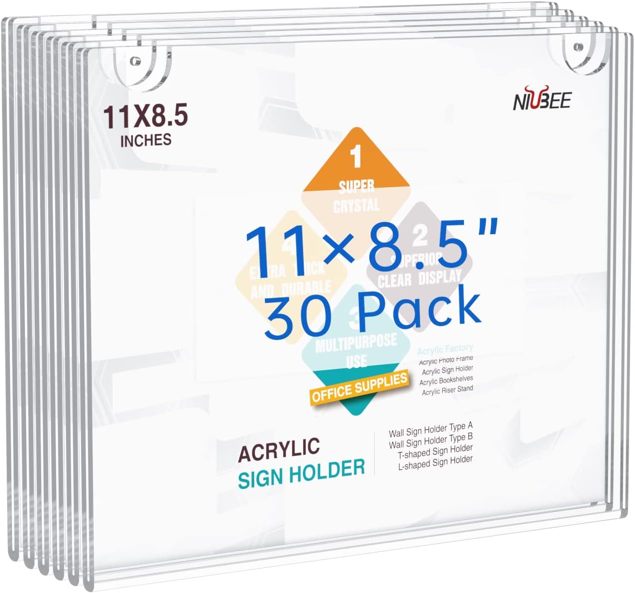 NIUBEE 30-Packs Acrylic Wall Sign Holder for Easy Display