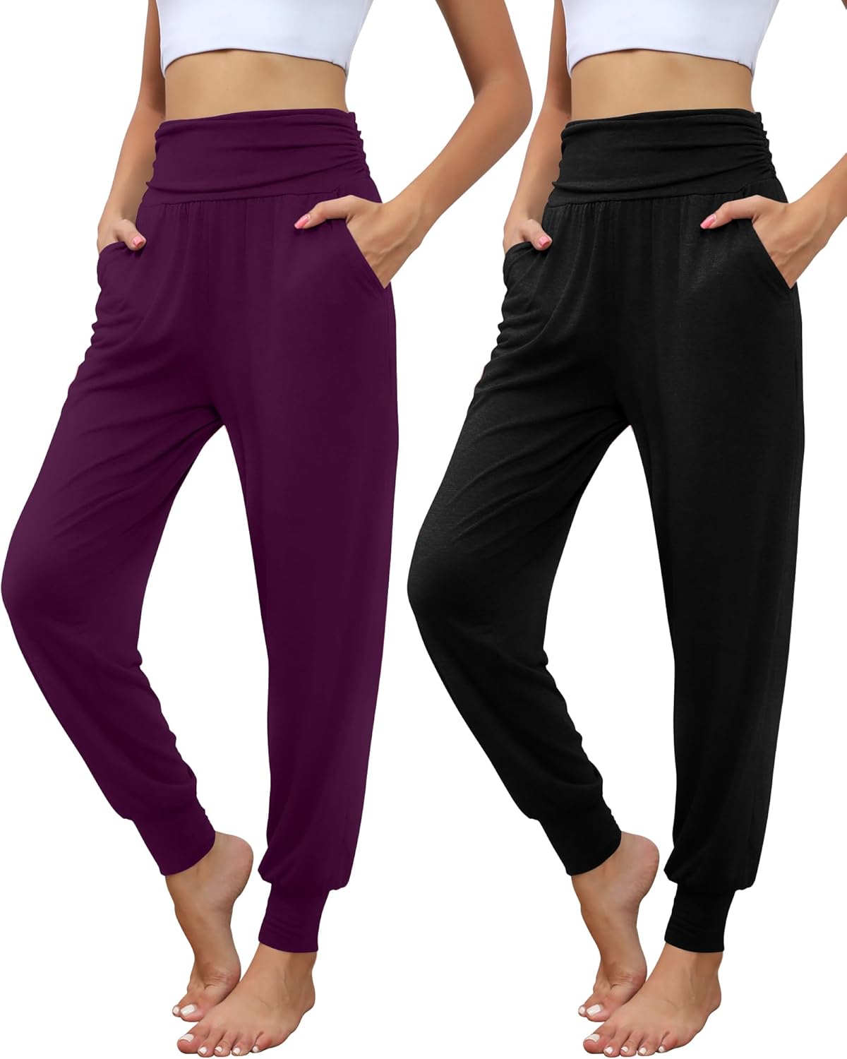 2 Pack Women's Yoga Joggers - Cozy Sweatpants with Pockets