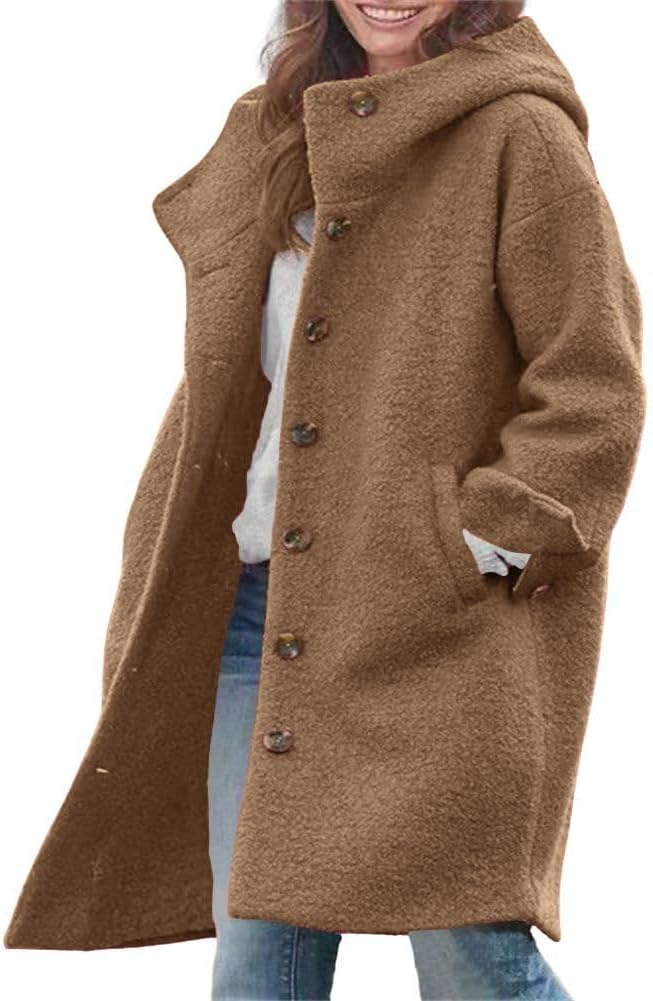 Chouyatou Women's Winter Wool Coat with Hood for Casual Style