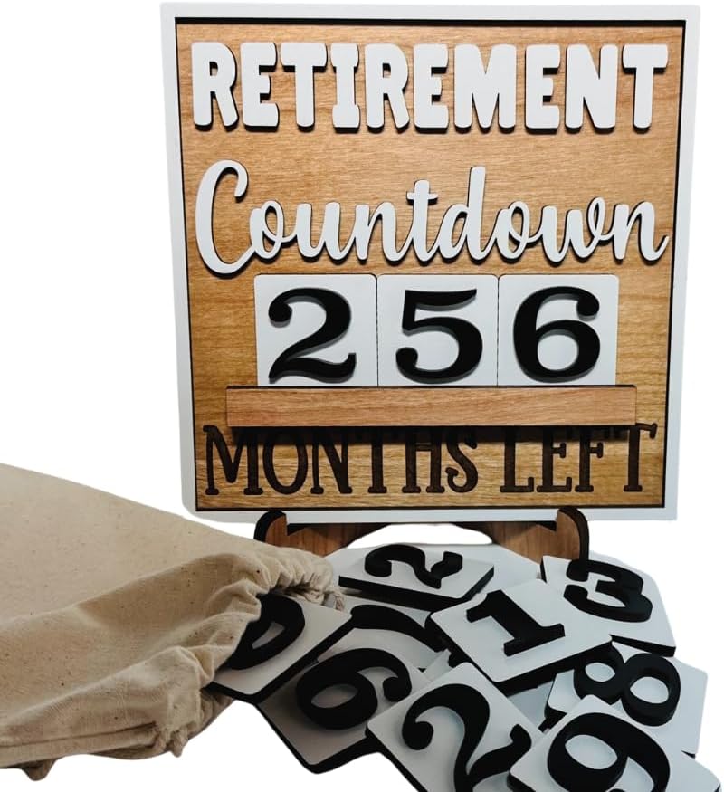 Retirement Countdown Wood Sign with Stand for Unique Decor