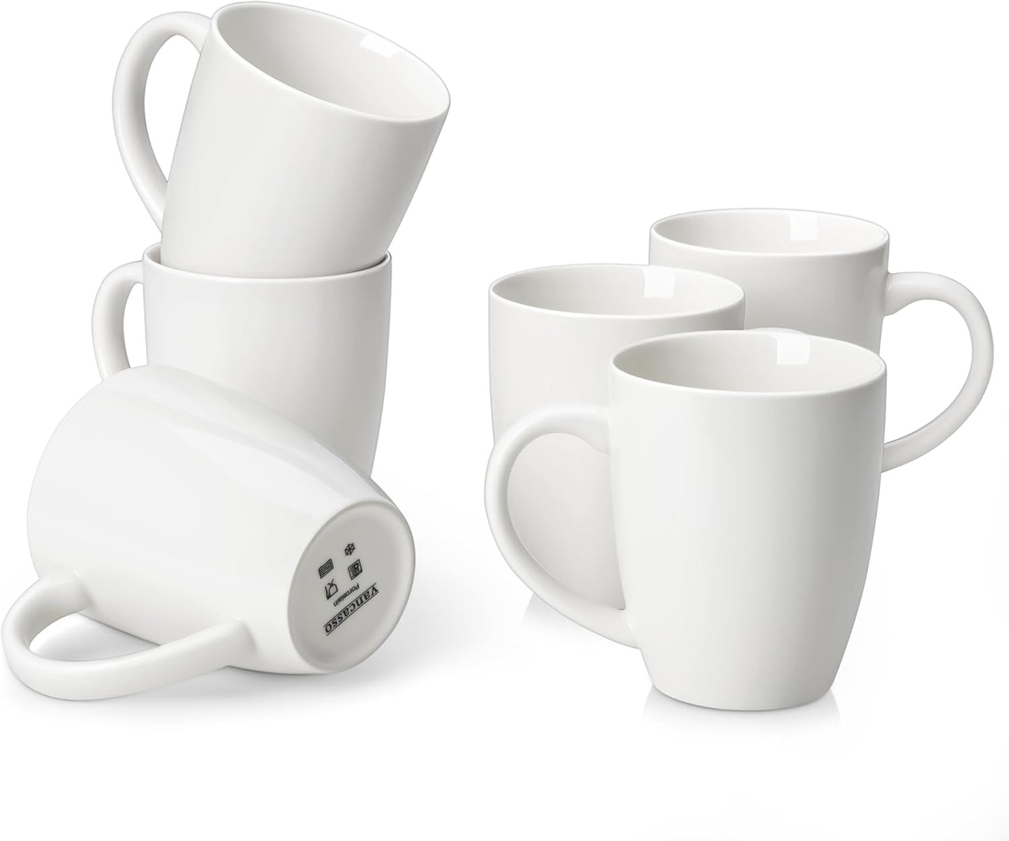 vancasso White Ceramic Coffee Mug Set of 6 for Tea & Latte