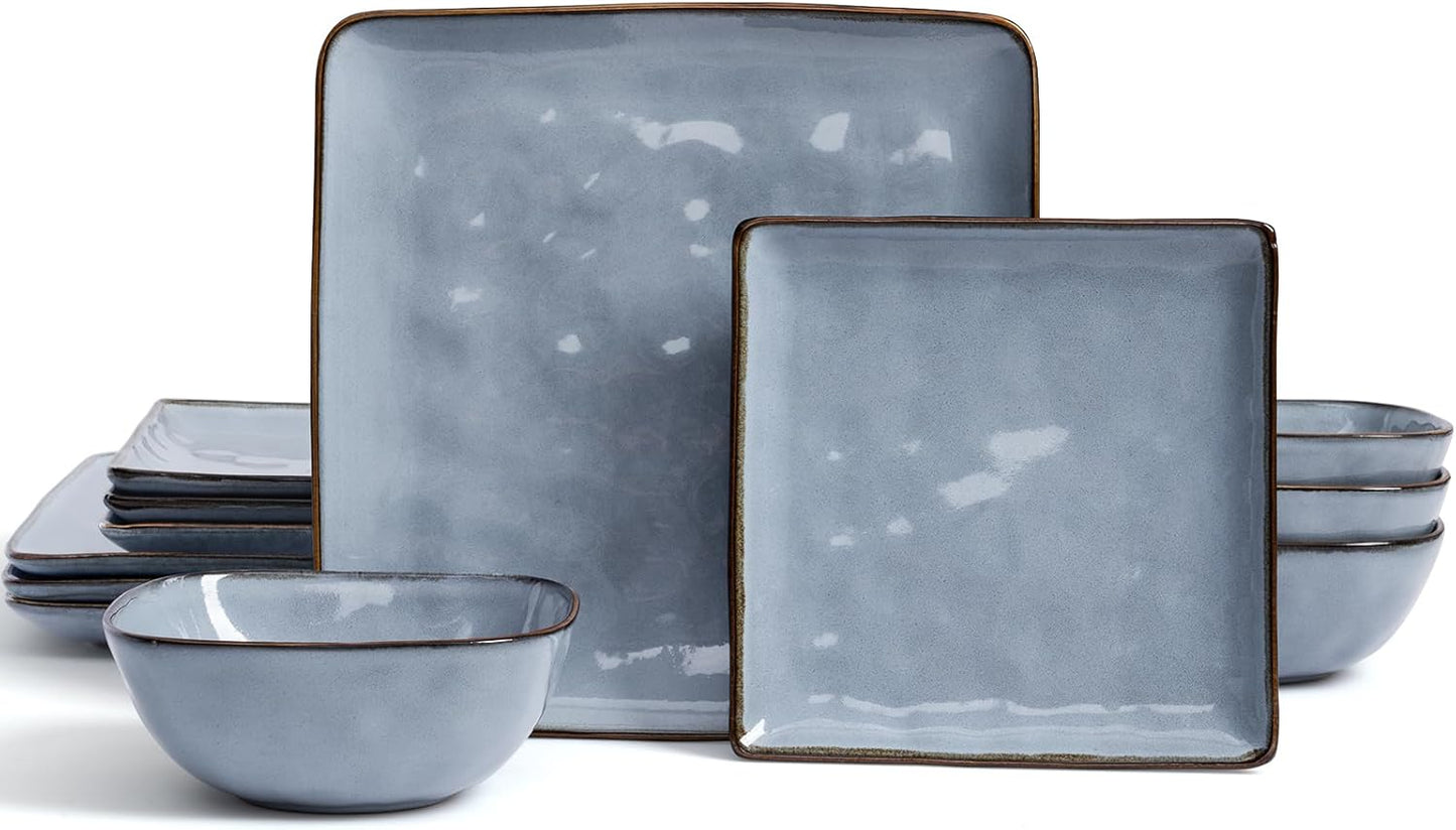 Famiware Dinnerware Sets for 4, Ocean Square 12-Piece Set