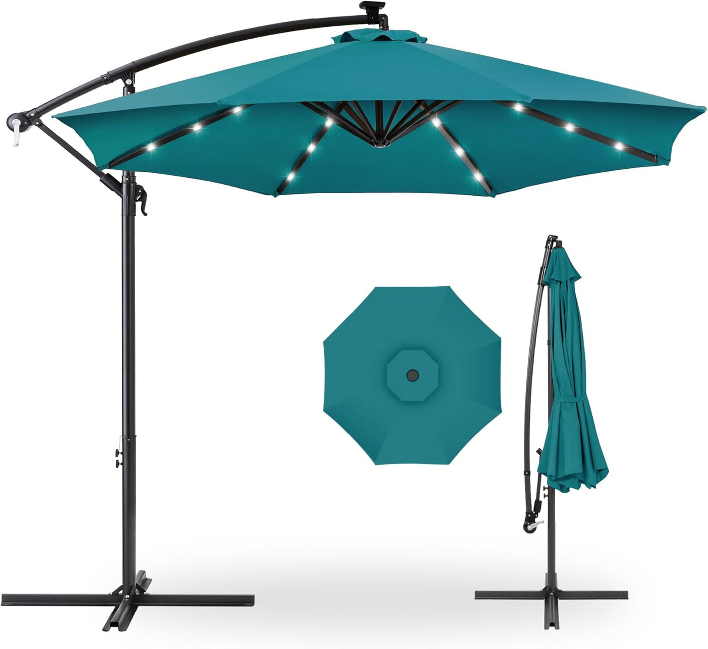 10ft Solar LED Offset Hanging Market Patio Umbrella for Outdoor