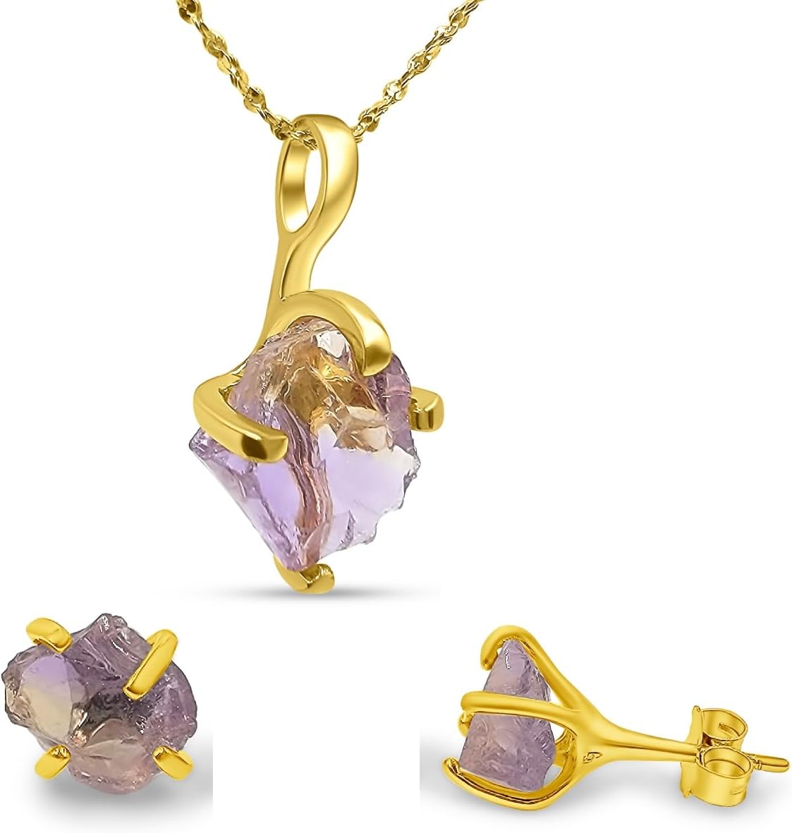 Real Raw Gemstone Jewelry Set with 925 Sterling Silver Gift