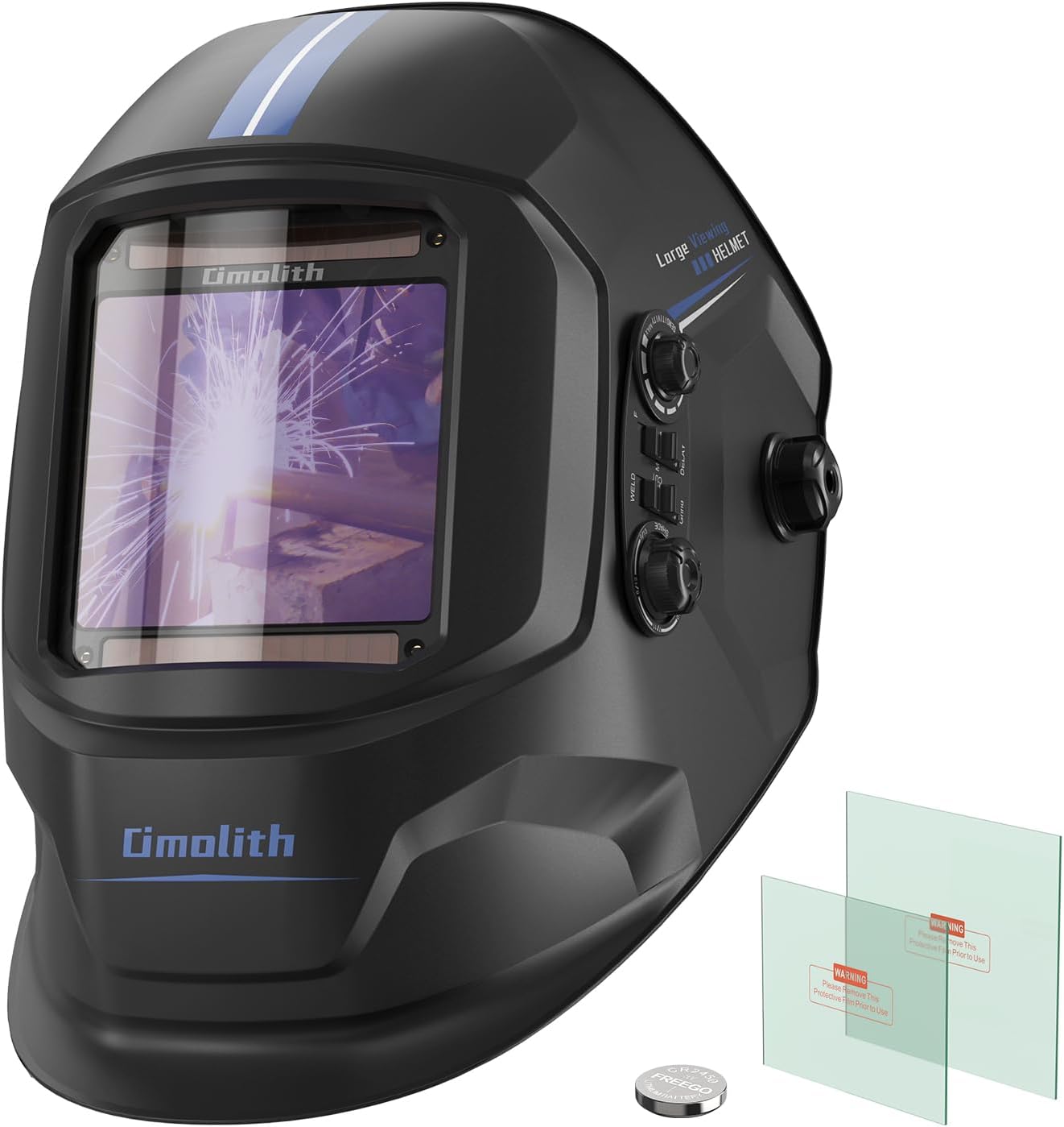 Omolith Welding Helmet: Large Viewing, True Color, Auto Darkening