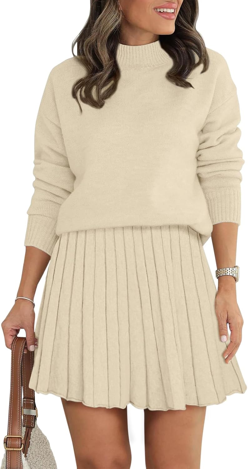 Women's Two Piece Outfits with Turtleneck and Mini Skirt